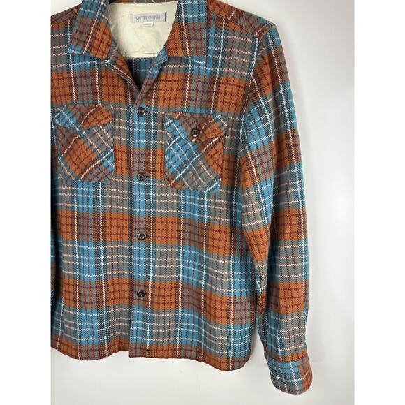 Outerknown Blanket Shirt Jacket Plaid Button Up Shacket Orange Blue Men's Medium - Picture 4 of 13